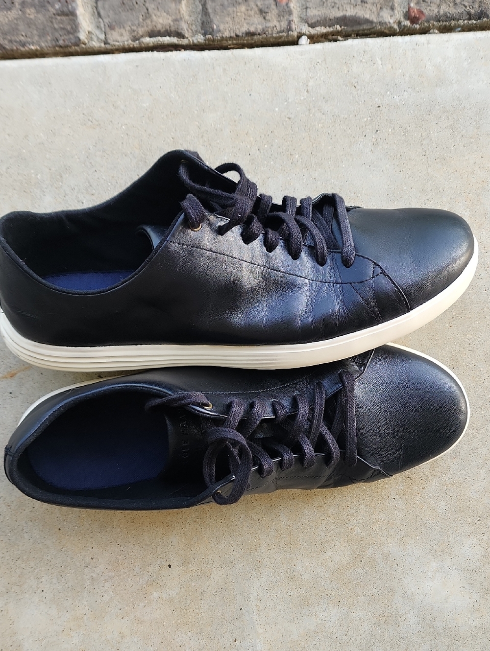 Men's Leather Low-Top Sneakers in Black with White Sole